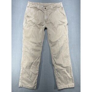 Carhartt Pants Mens 33x31 Beige Distressed Grunge Workwear Carpenter Hammer Loop
